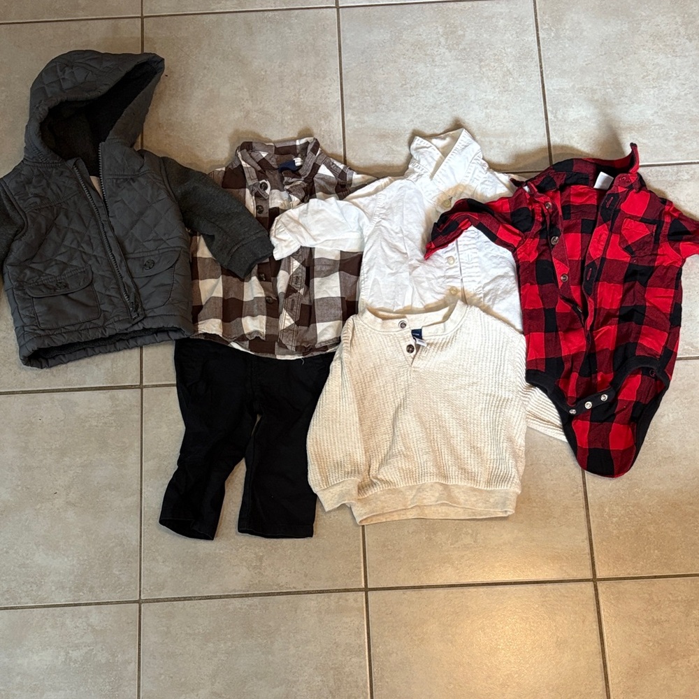 Old Navy Kids Button Down Shirt Collection - Red, Black, Gray, White